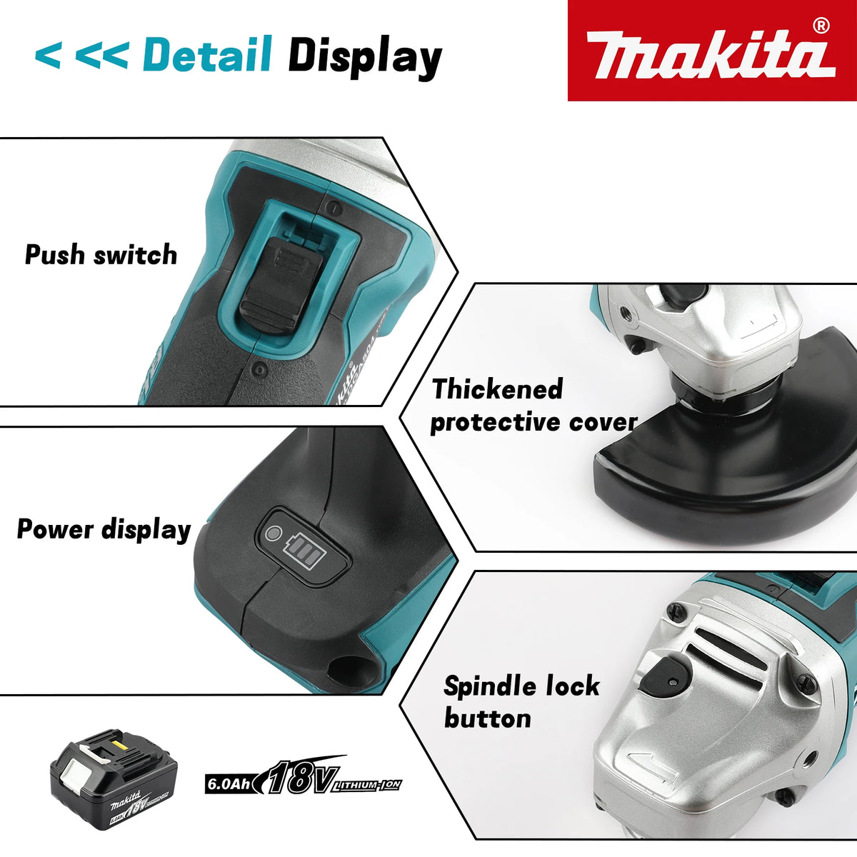 Makita DGA504 Cordless Angle Grinding Tool 125mm Wheel 8500r/min Brushless Drive for Metal Cutting Polishing Jobs
