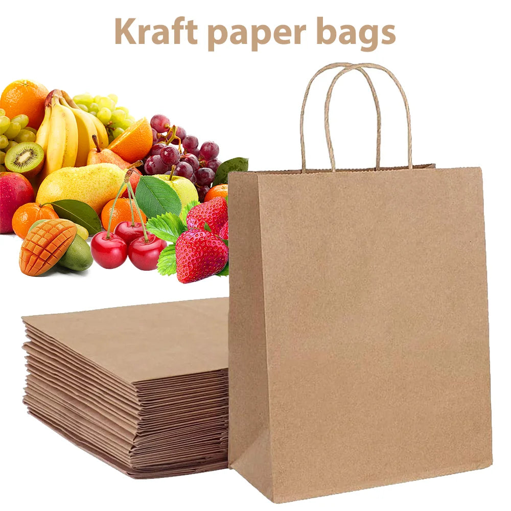 50pcs Bulk Kraft Paper Bags Gift Shopping Carry Craft Brown Bag with Handles AU
