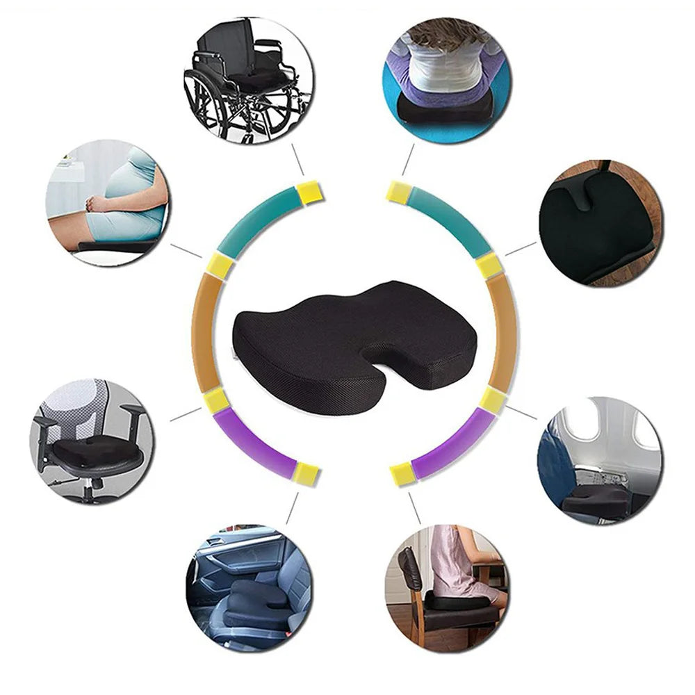 1-2pcs Orthopaedic Memory Foam Seat Cushion Support Back Pain Chair Pillow Car Coccyx