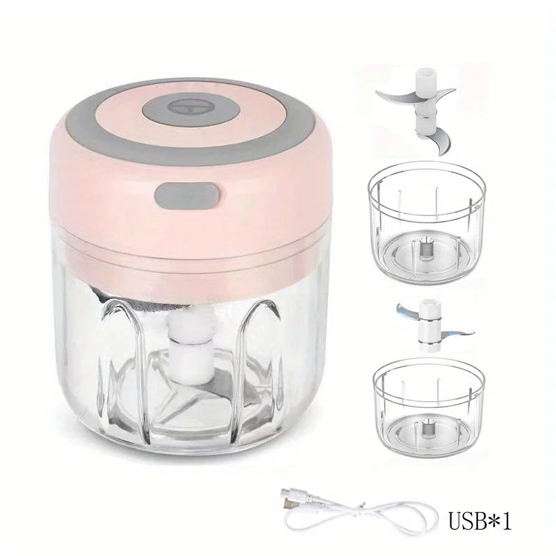 Electric Mini Garlic Chopper, Portable Food Processor, Vegetable Chopper Onion Mincer, Cordless Meat Grinder with USB Charging