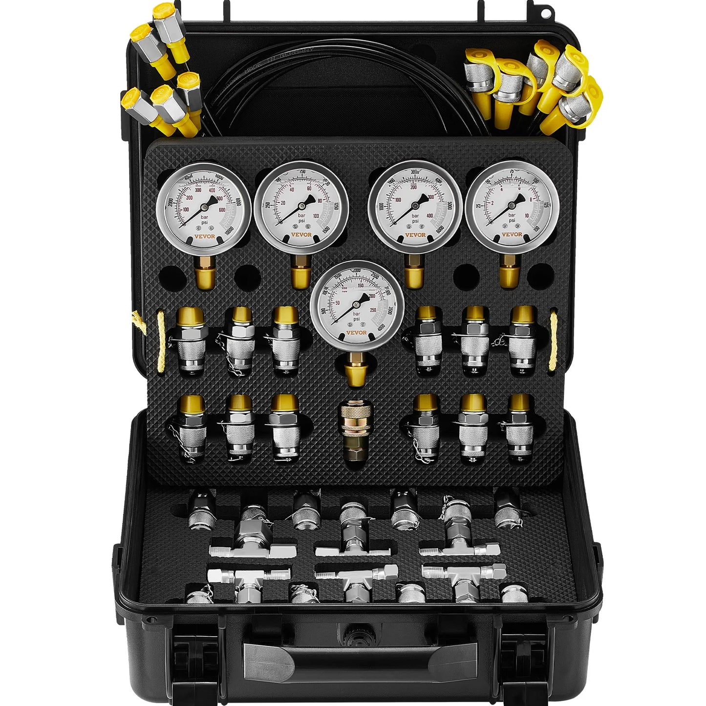 SucceBuy Hydraulic Pressure Test Kits Excavator Hydraulic Test Gauge Sets with Carrying Case for Excavator Tractor Machinery