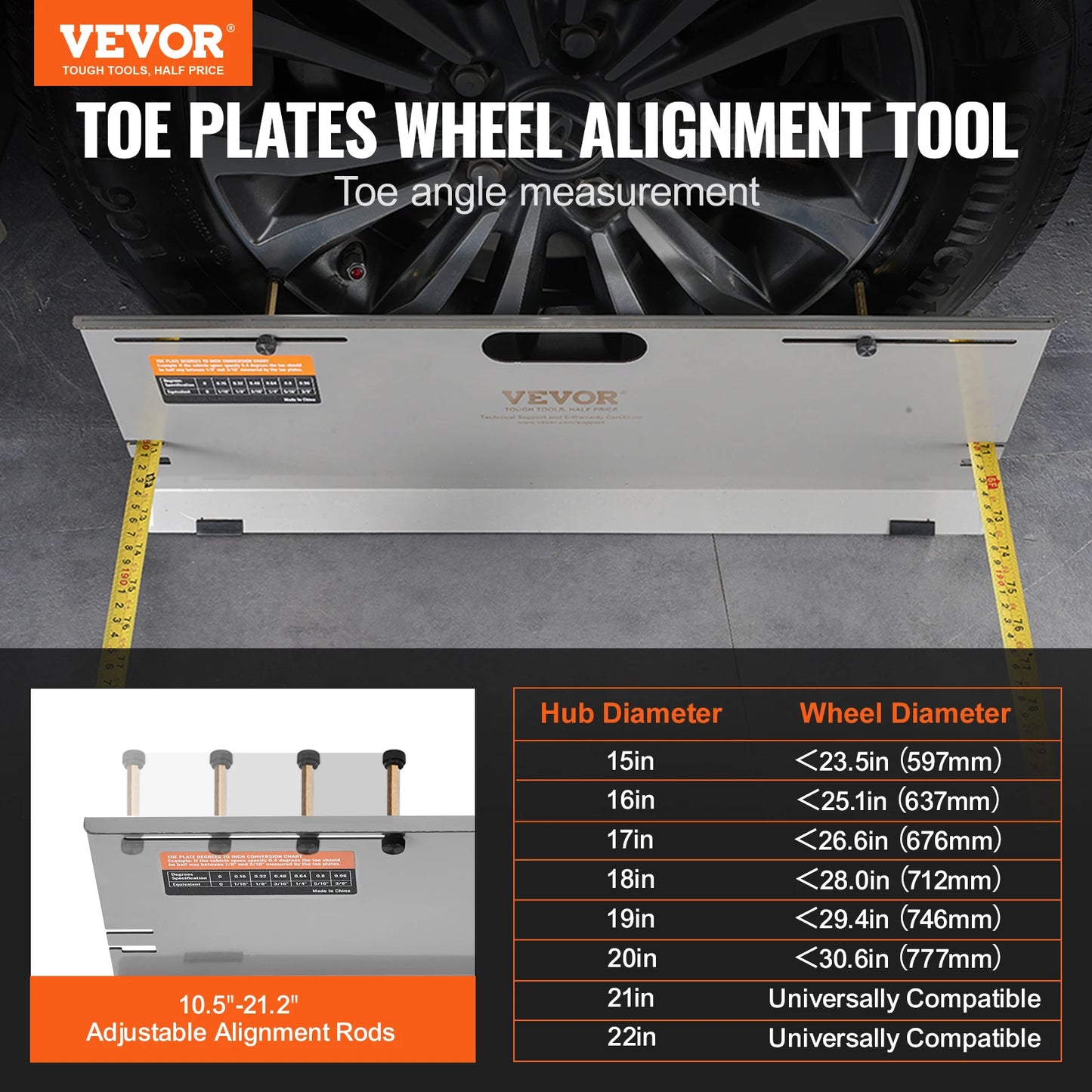 SucceBuy Wheel Alignment Tool 2-Pack Alignment Tool Toe Plate Stainless Steel Toe Angle Measurement Tool Plate 4 Alignment Rods