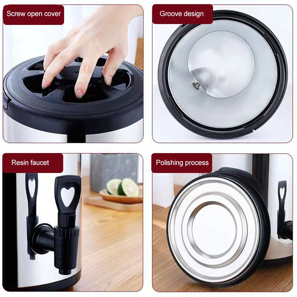 Stainless Steel Beverage Dispenser 6L/8L with Faucet Insulated Beverage Dispenser Hot Coffee Insulated Barrel for Hot Beverages