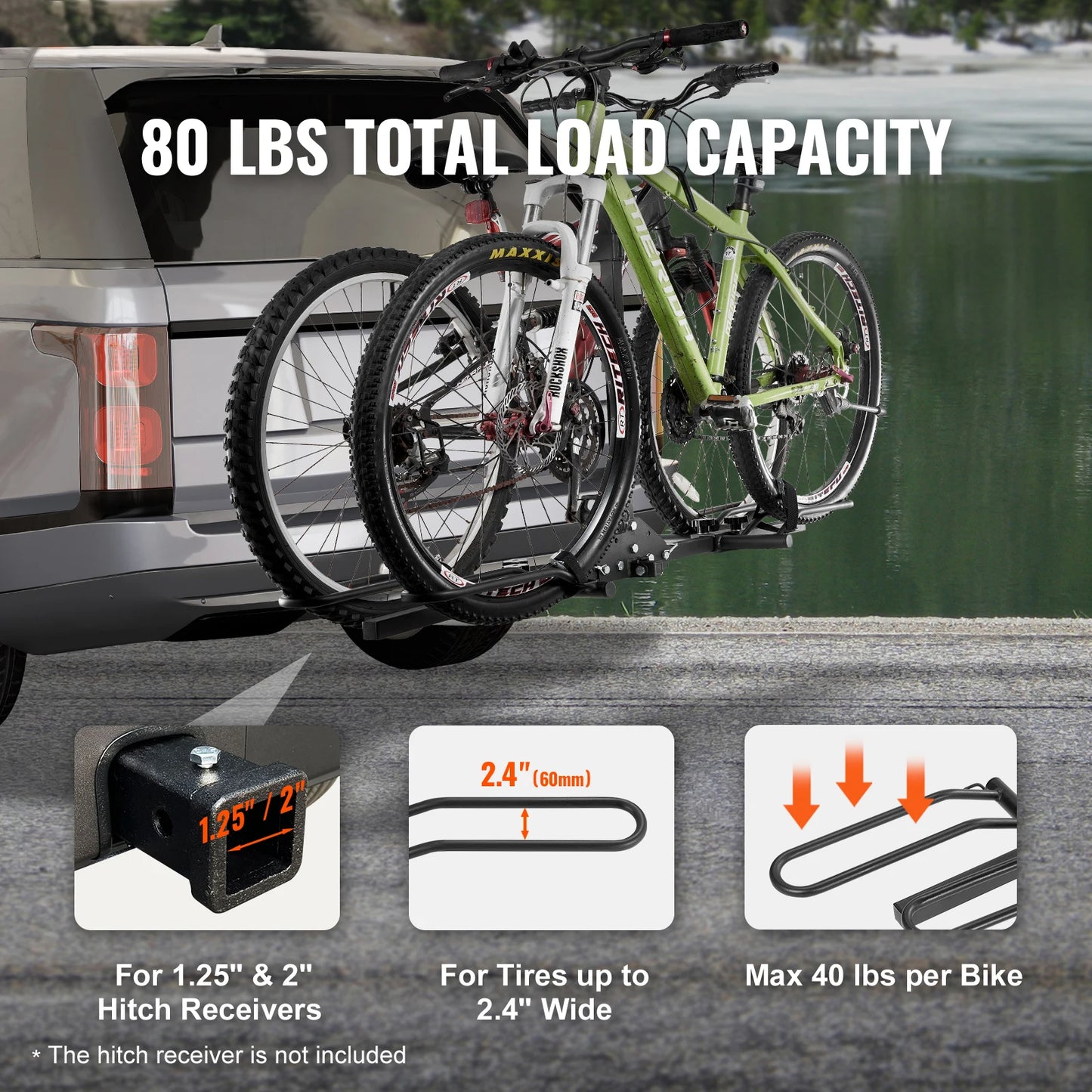 SucceBuy Hitch Mount Bike Rack 2-Bike Platform Style 160 LBS Bike Rack Hitch Titling and Folding Bike Carrier for Car