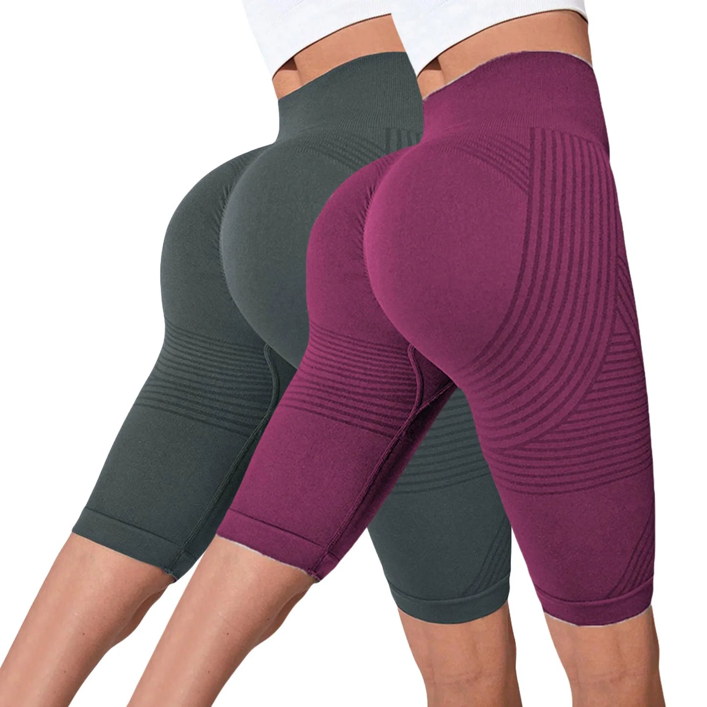2-Pack of European and American hot-selling seamless hip-lifting fitness pants, belly-tight high-waisted peach hip yoga shorts