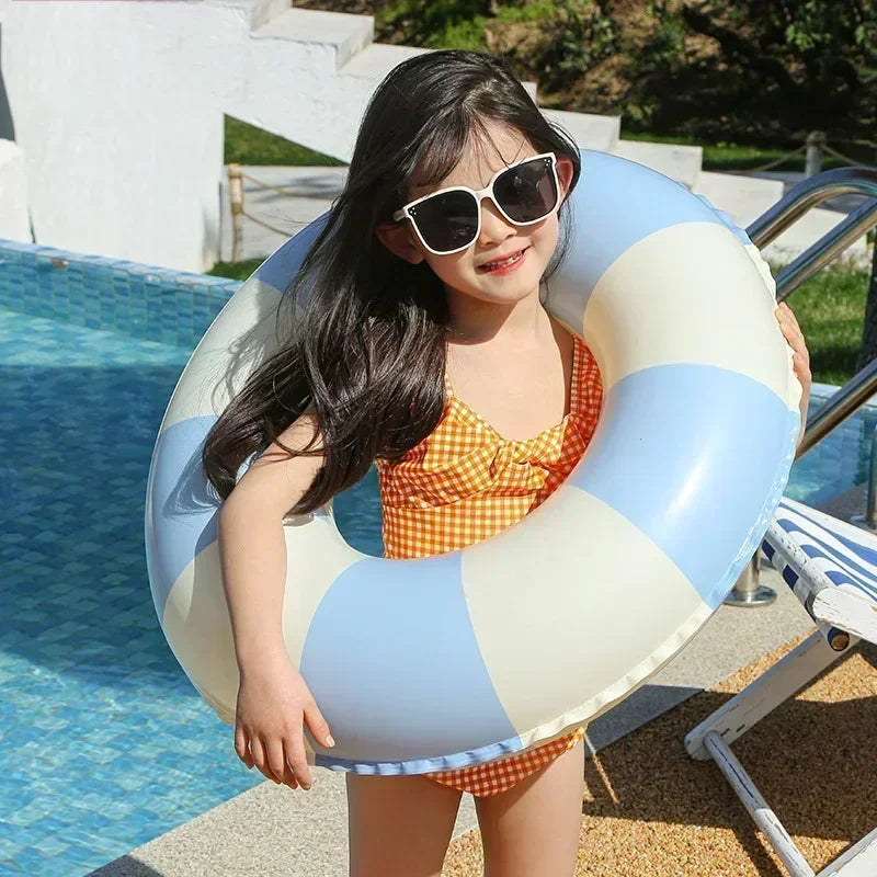 Children's Swimming Ring PVC Striped Swimming Ring Summer Boys Girls Inflatable Floating Cushion Swimming Tube Floating Donuts