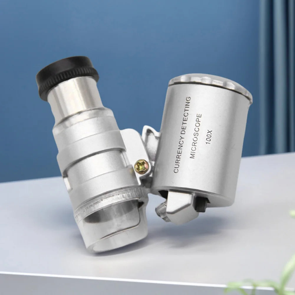 Pocket Microscope with LED UV Adjustable Jeweler Loupe Magnifying Glass (100X)