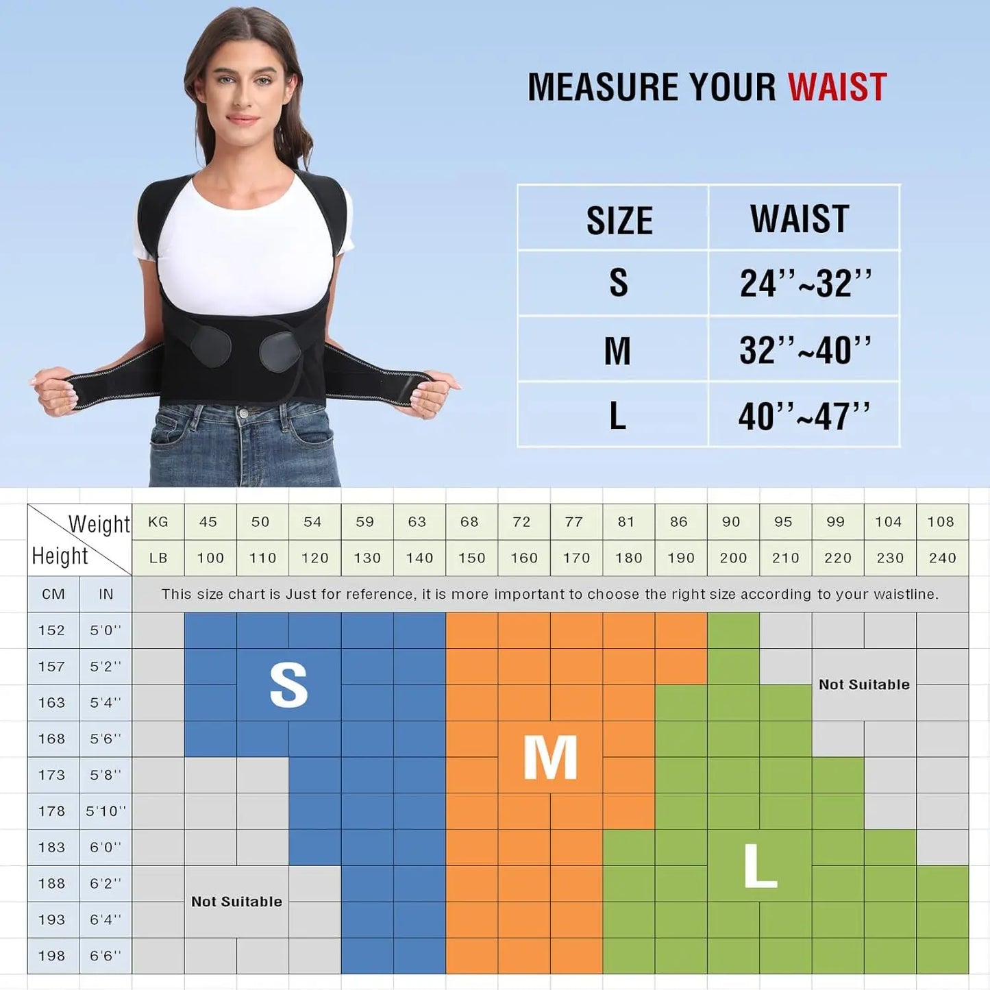 Back Brace for Men and Women, Adjustable Shoulder Posture Support Brace, Back Straightener Posture for Upper and Lower Back