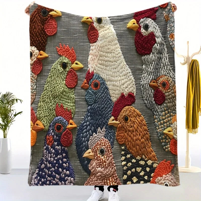 1pc Vintage Rooster Fleece Blanket - Soft Flannel Throw with Rooster Design All-Season Cozy Blanket for Bed Sofa Camping