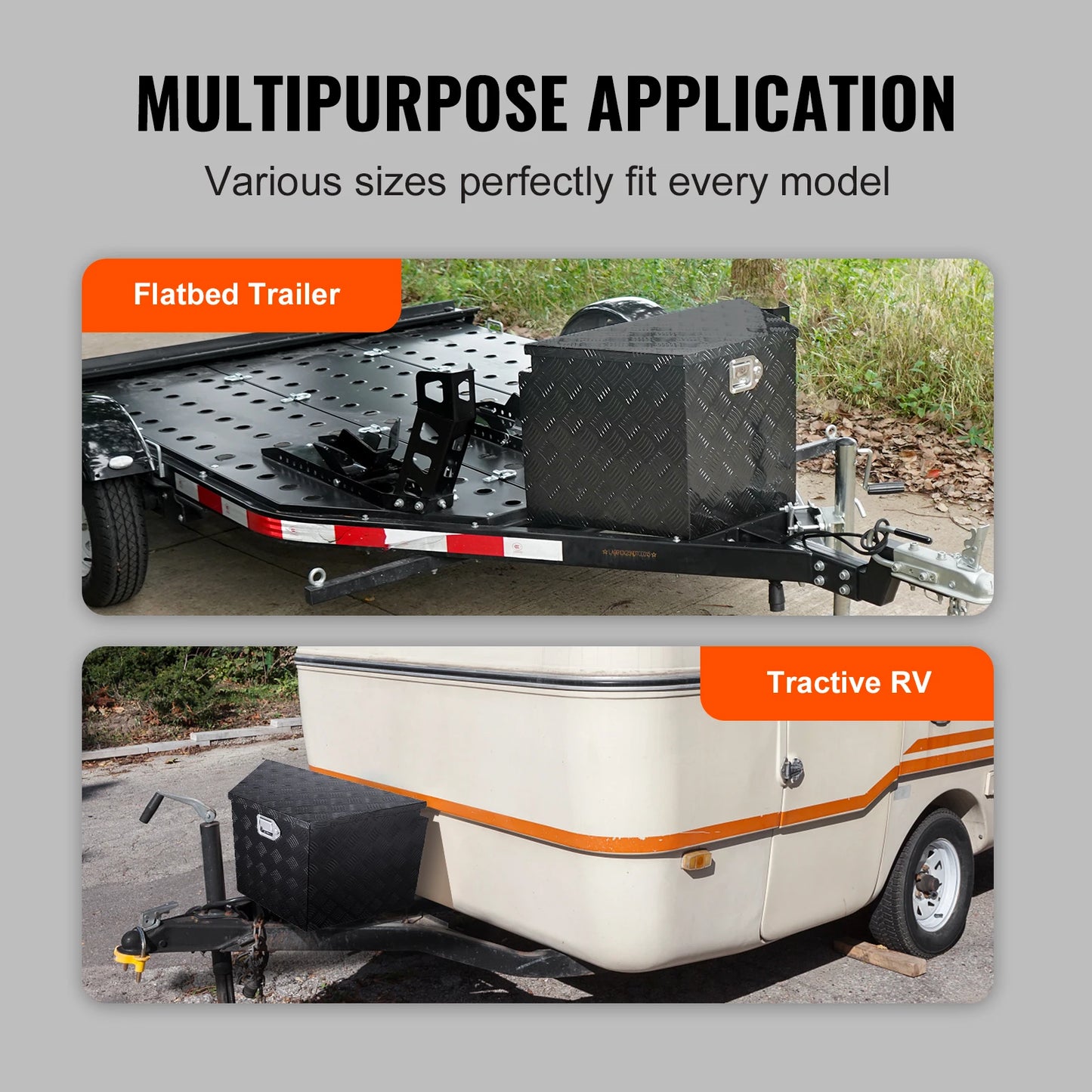 SucceBuy Trailer Tongue Box Aluminum Alloy Tongue Box Tool Chest Heavy Duty Trailer Box Utility Trailer Tongue Box to  Pickup