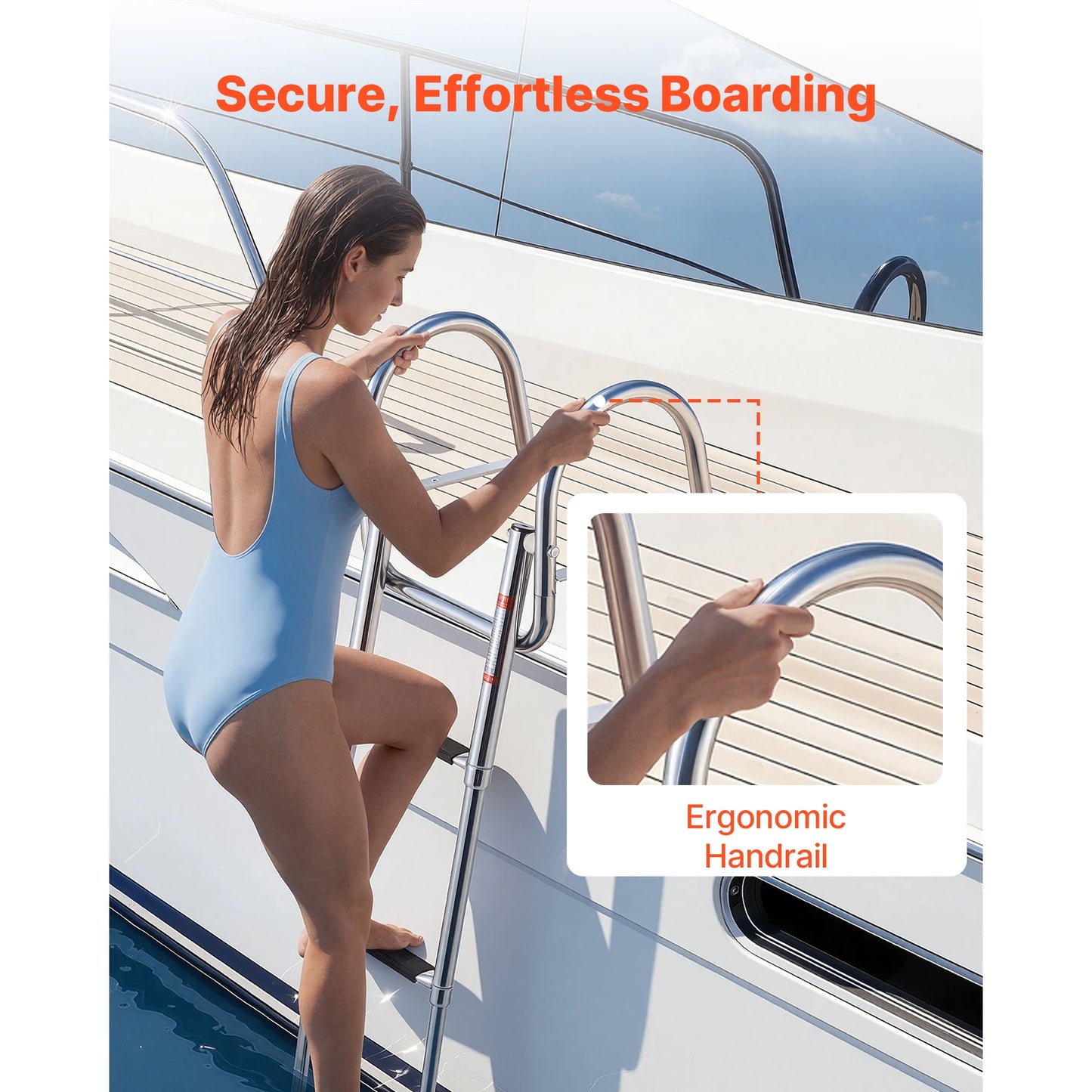 SucceBuy 3/4 Steps 600lbs Telescoping Boat Ladder Stainless Steel Folding Swim Deck Ladder with Handrails for Yacht Pontoon Boat
