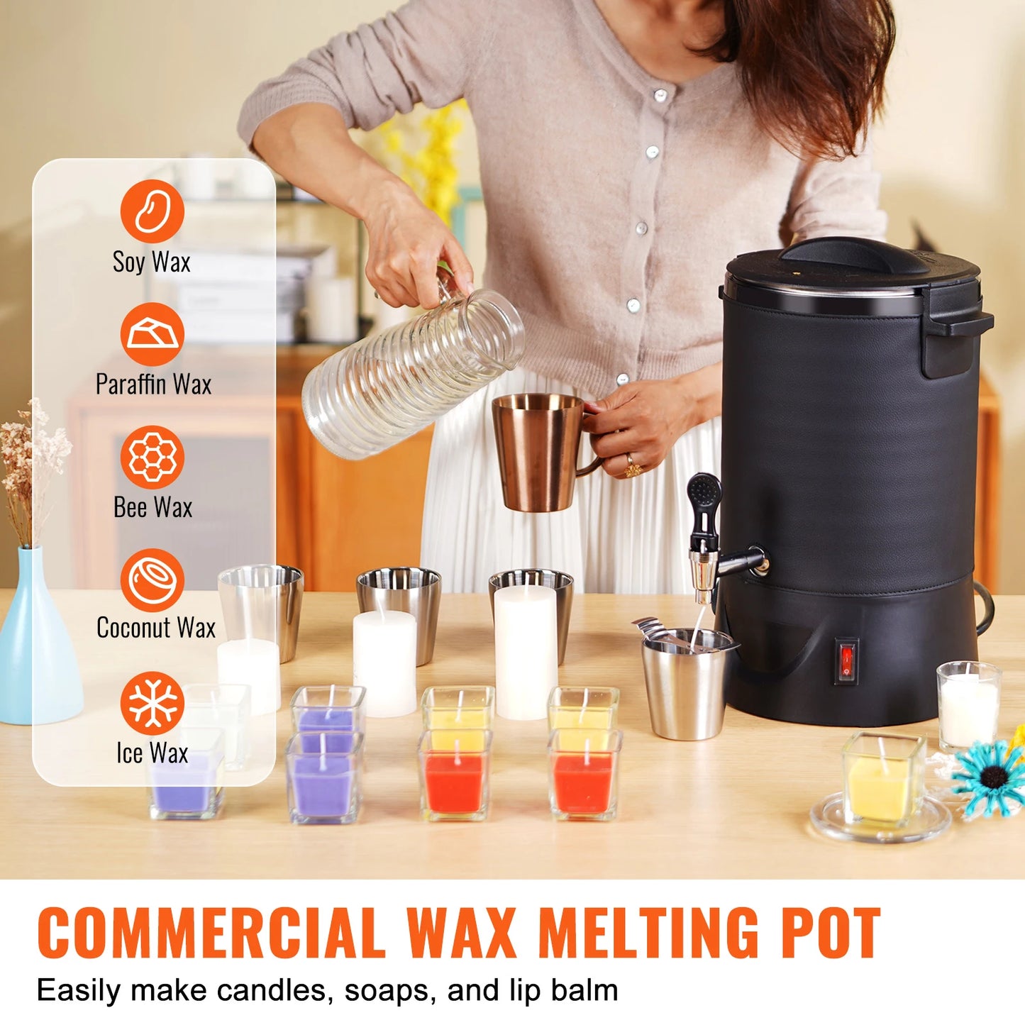 SucceBuy 6.5 L 10 L Wax Melter for Candle Making Large Electric Wax Melting Pot Easy Pour Spout 9-Level Temperature Control