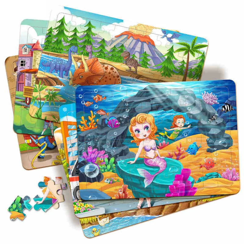 New Sale 60Pcs Cartoon Wooden Puzzle Children Animal Vehicle Jigsaw Toy 2-6 Year Baby Early Educational Toys for Kids Game