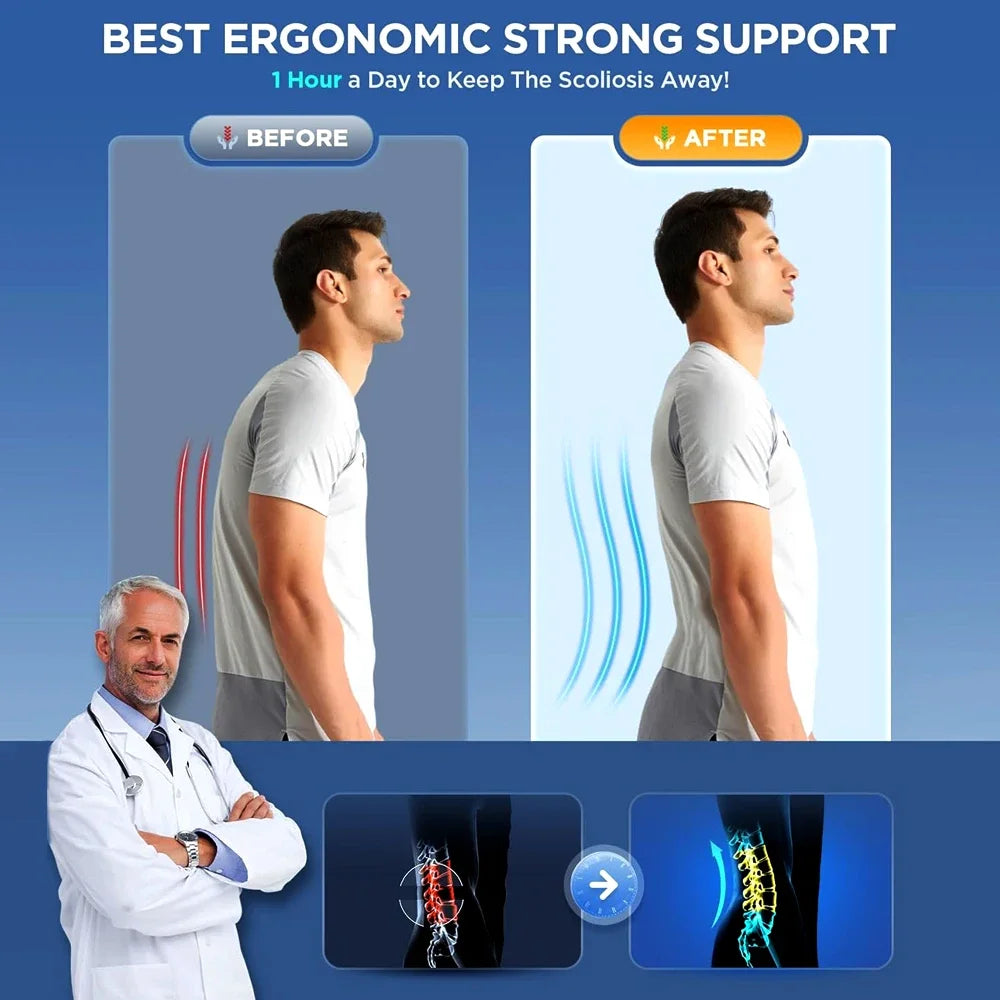 Black Brace for Lower Back Pain Relief, Breathable Waist Brace Adjustable Lumbar Support for Herniated Disc, Sciatica, Scoliosis