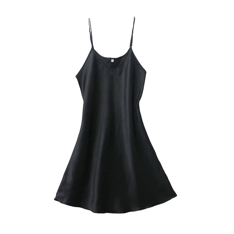 Women's Sexy Silk Satin Night Dress Sleeveless Nighties V-neck Nightgown Nightdress Plus Size Sleepwear Nightwear