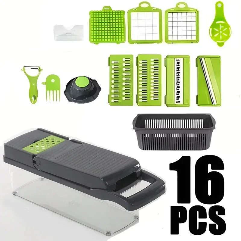 2026 Hot Selling Items 16 in 1 Handheld Slicers Dicers Graters, Multifunctional Vegetable Chopper Kitchen Food Tool With