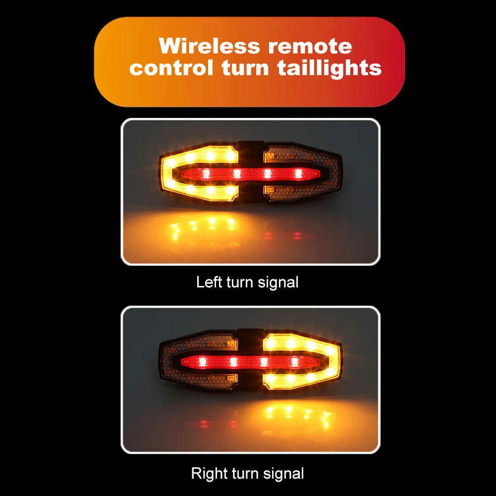 Rechargeable Bicycle Rear Light with Turn Signals Bike Rear Light Wireless Remote Control Warning Cycling Light for Night Riding