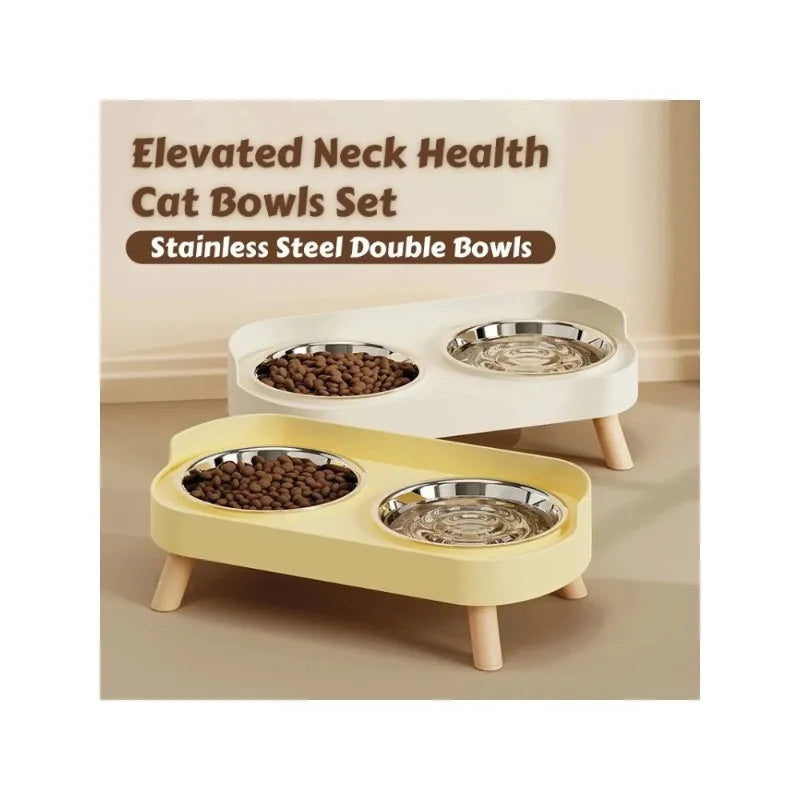 Fashion Pet Dual Food And Water Station Stainless Steel Bowls with Neck Support for Cats And Dogs