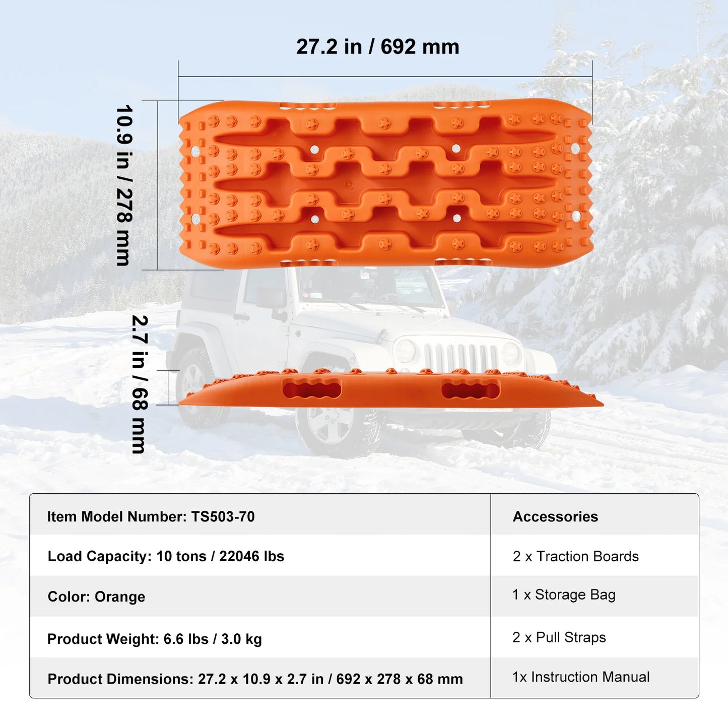 SucceBuy 10TON Traction Boards with PP Recovery Boards for Off-road Vehicles/Cars/Pickups/SUVs/RVs Pair Tire Traction Mats