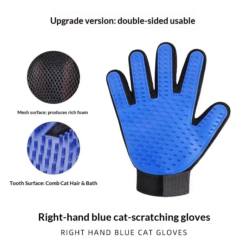 2-in-1 Pet Grooming Gloves, Silicone Deshedding Brush & Massager for Dogs Cats, Removes Loose Hair, Boosts Circulation, Bathing