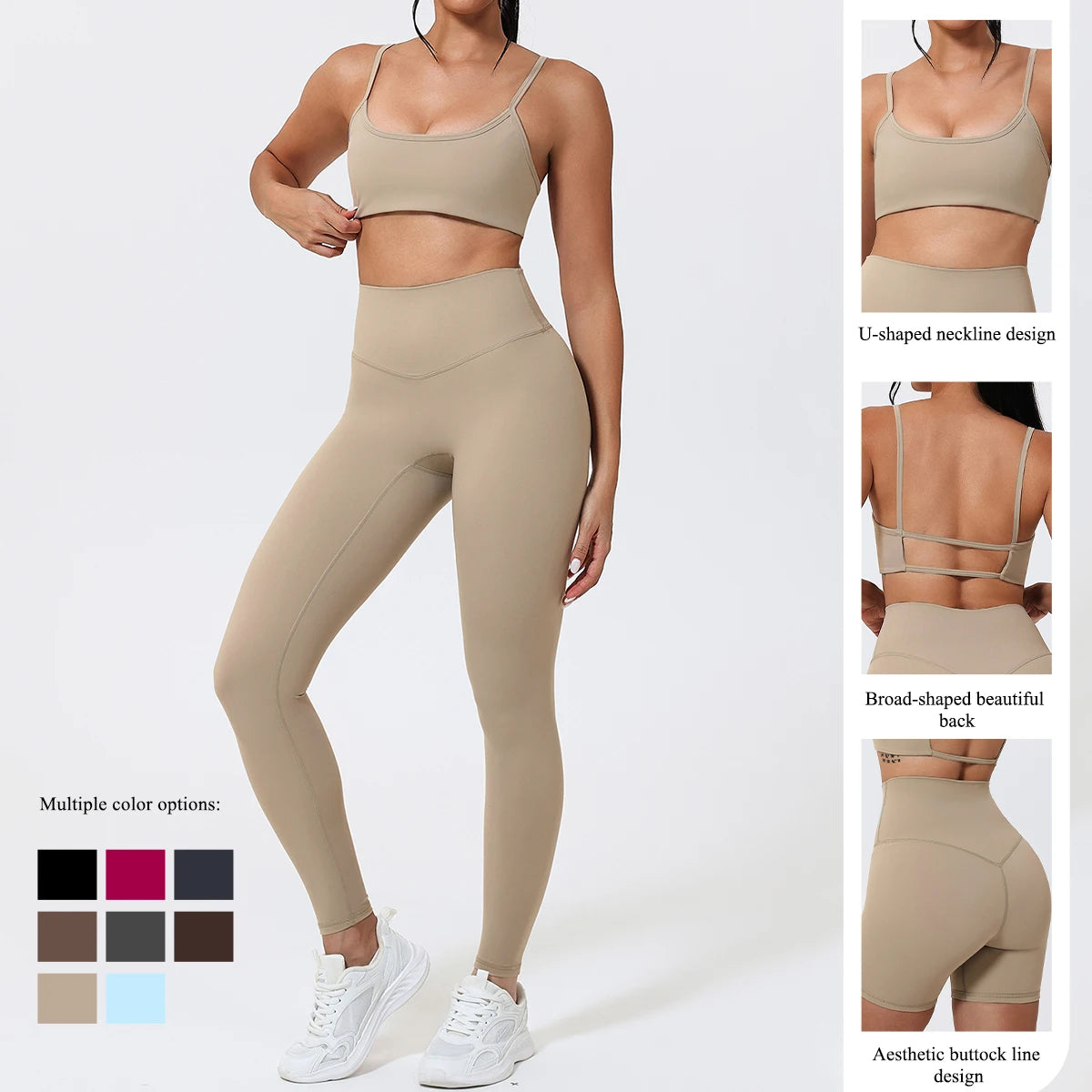 Ctenkevet Summer Eco-Friendly 2Pcs Women's Yoga Set Backless Bra Top Leggings Two-Piece Sport Outfit Female Fitness Clothing