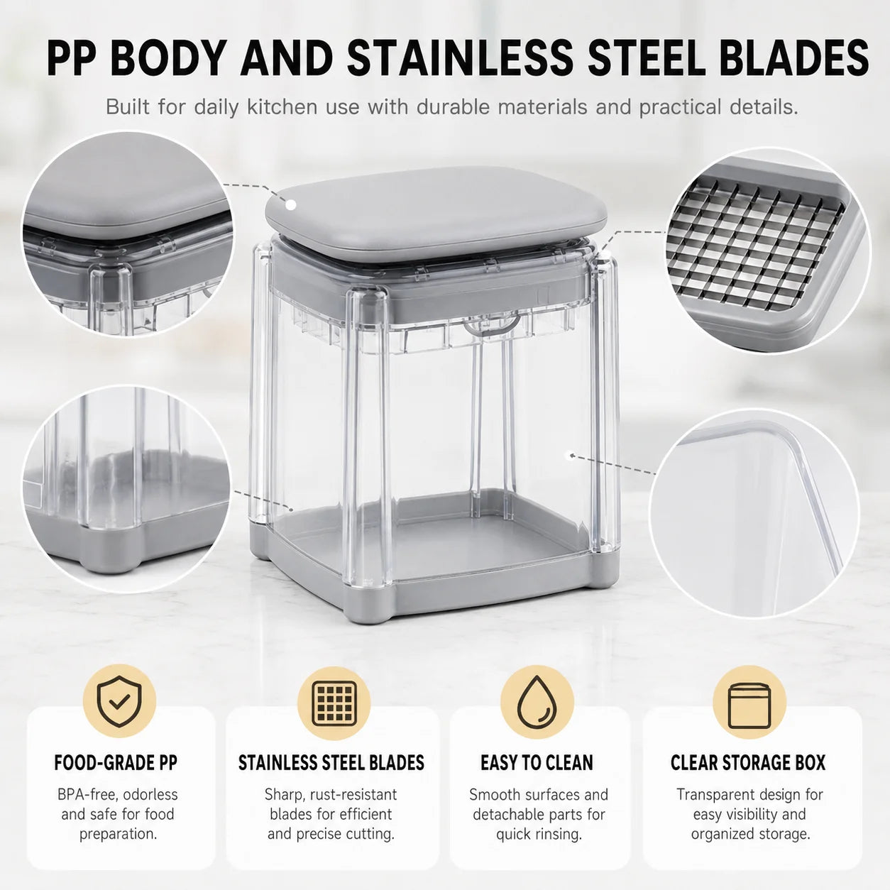 Multifunctional Vegetable Chopper Potato Chipper With 4 Blades Press Down Onion Cutter For Fast Salad Cooking Preparation