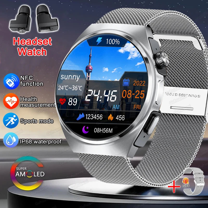 2026 New Man Smart Watch TWS Headset Two In One Wireless Bluetooth Dual Earbuds Call Health Monitor Sport Tracker NFC Smartwatch