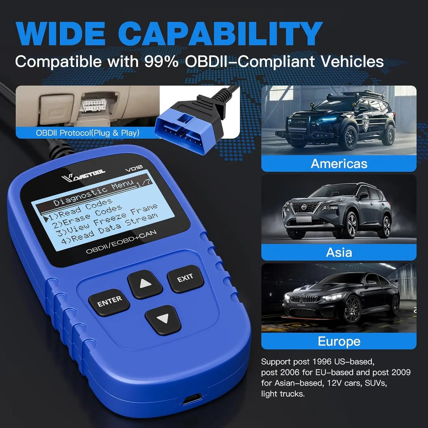 VDIAGTOOL VD10 OBD2 Scanner Car Diagnostic Tool OBD2 Code Reader Engine DTC Lookup Clear Error Full OBD2 Automotive scanner