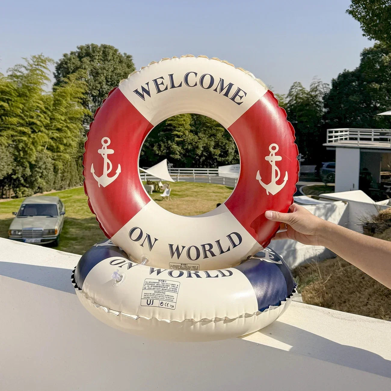 Retro Boat Anchor Women's Swimming Ring, Swimming Pool Floating Row Adult Handrail Lifebuoy, Leisure Beach Swimming Inflatable F