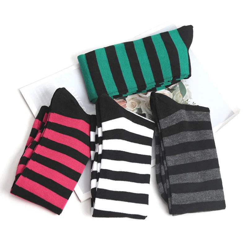 Color Striped Stockings Japanese Knee Socks Fashion Women Keep Warm Sexy Slim Long Socks Black White Striped Hosiery