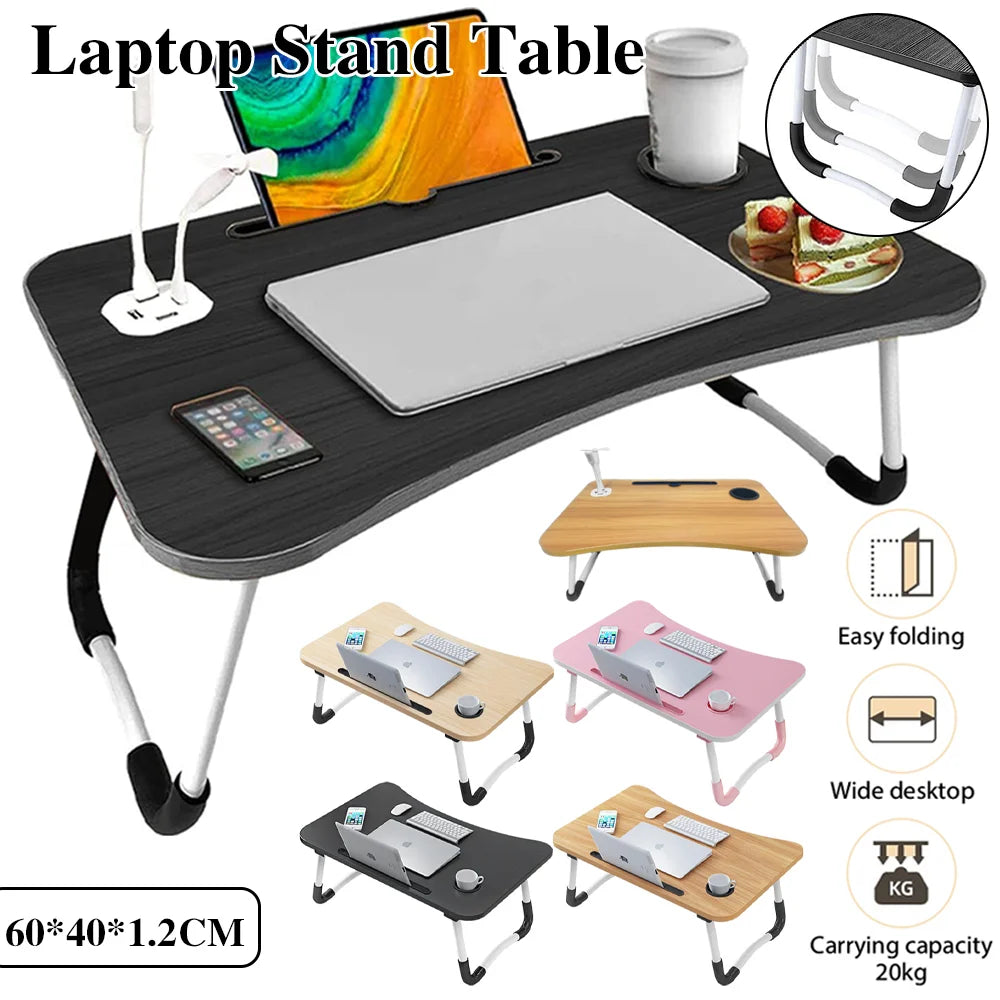Laptop Bed Table Foldable Lap Standing Desk with Cup Slot for Indoor/Picnic Tray