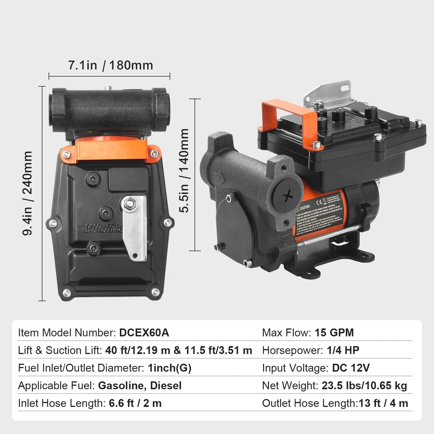 SucceBuy Fuel Transfer Pump 12V DC Portable/Gear-Type Electric Diesel Transfer Pump for Diesel Gasoline Kerosene Methanol Blends