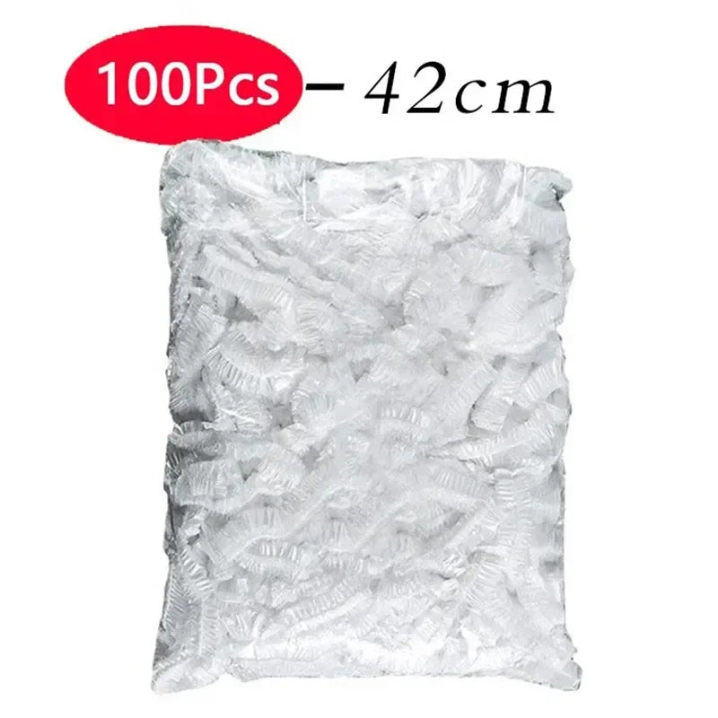 Disposable Food Cover Plastic Shower Cap Fruit Food Cover Elastic Plastic Wrap Cover Food Grade Storage Bag Kitchen Organizer