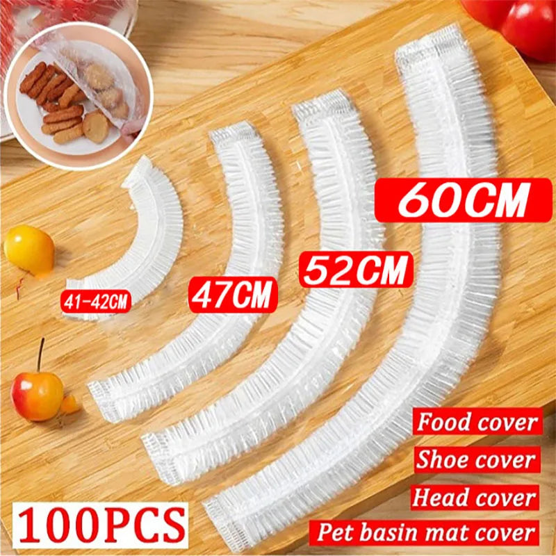 Disposable Food Cover Plastic Shower Cap Fruit Food Cover Elastic Plastic Wrap Cover Food Grade Storage Bag Kitchen Organizer