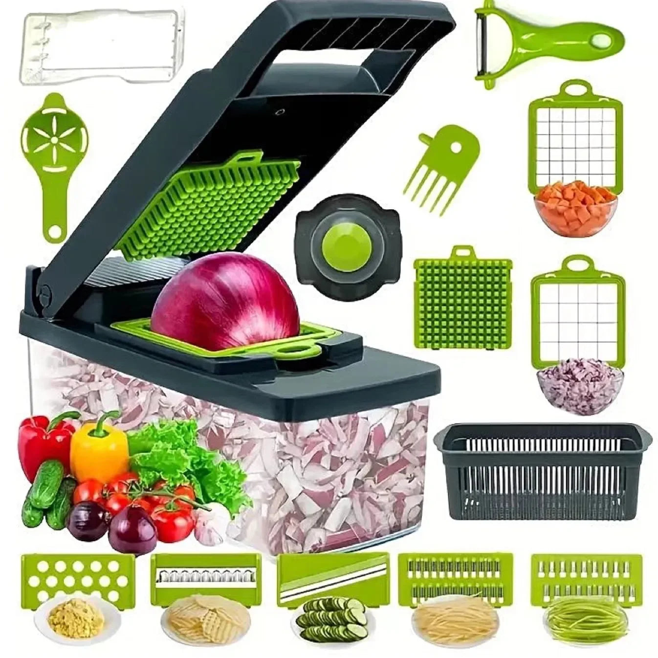16 in 1 Multifunctional Vegetable Chopper Handle Food Grate Food Chopper Vegetable Slicer Dicer Cut Kitchen Items