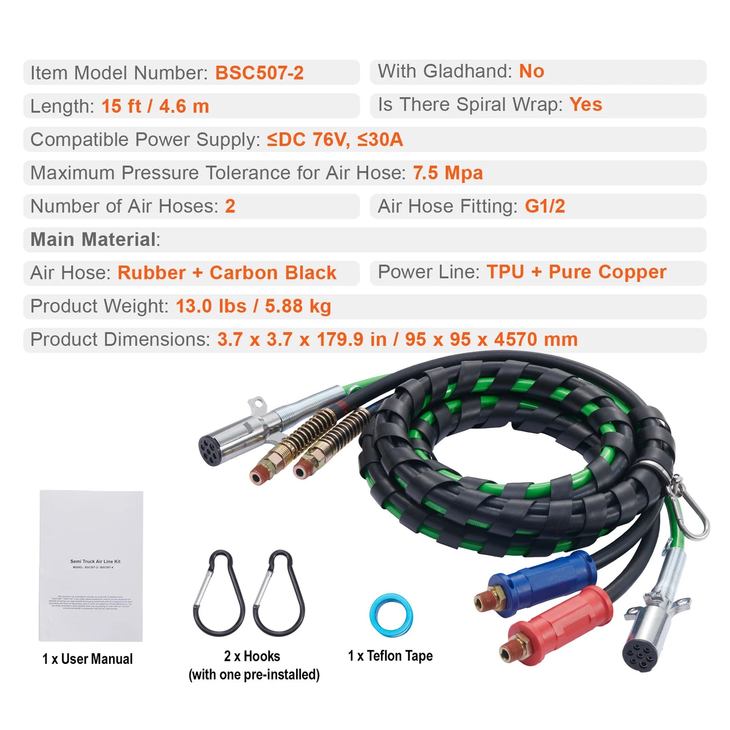 SucceBuy Semi Truck Air Line Kit 3-in-1 Air Hoses&ABS Power Line Plug Electrical Cord Cable&Rubber Air Lines Hose Assembly Kit