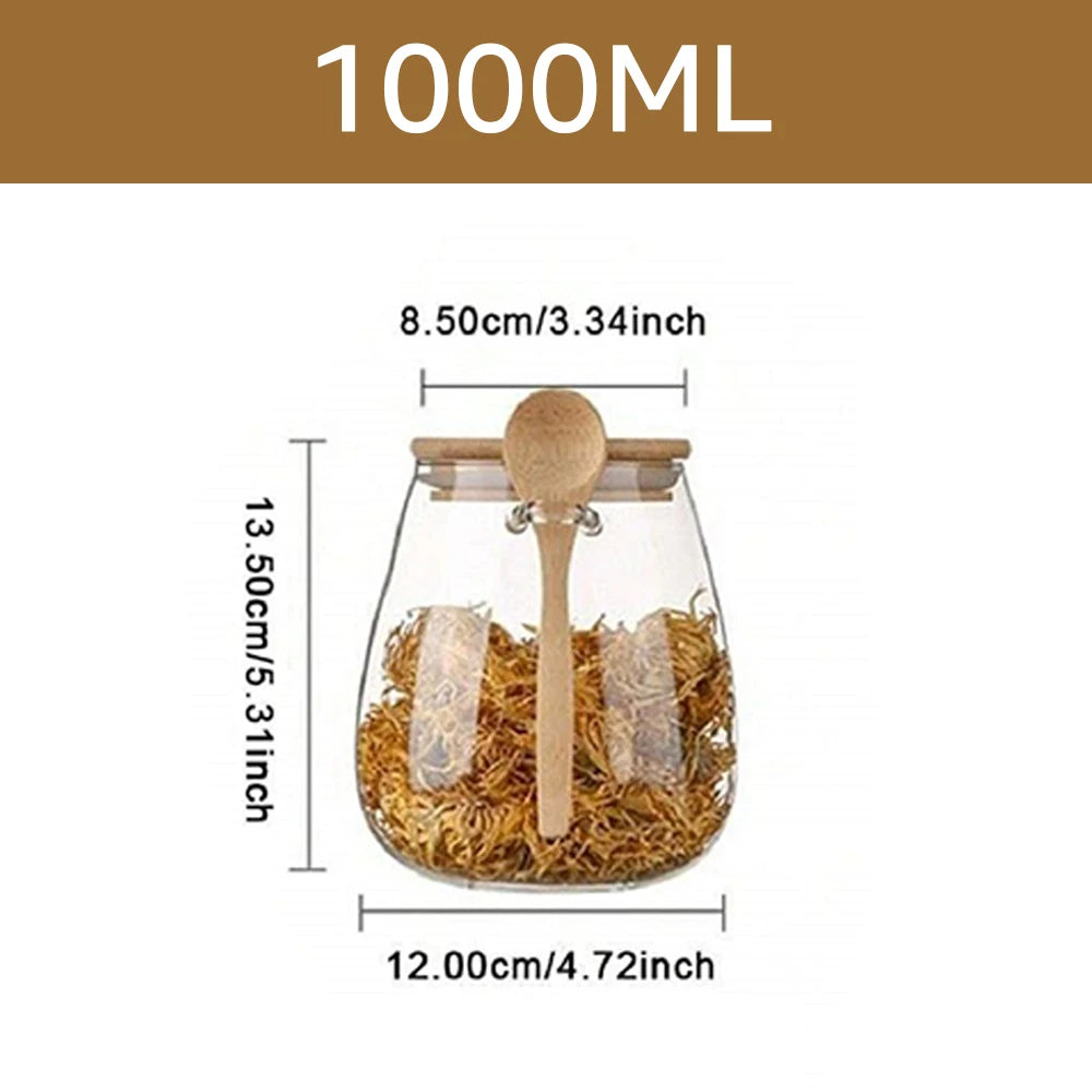 34oz sealed glass jar with spoon and lid Clear Spice jar Small food storage container Sugar jar Tea jar Kitchen coffee jar