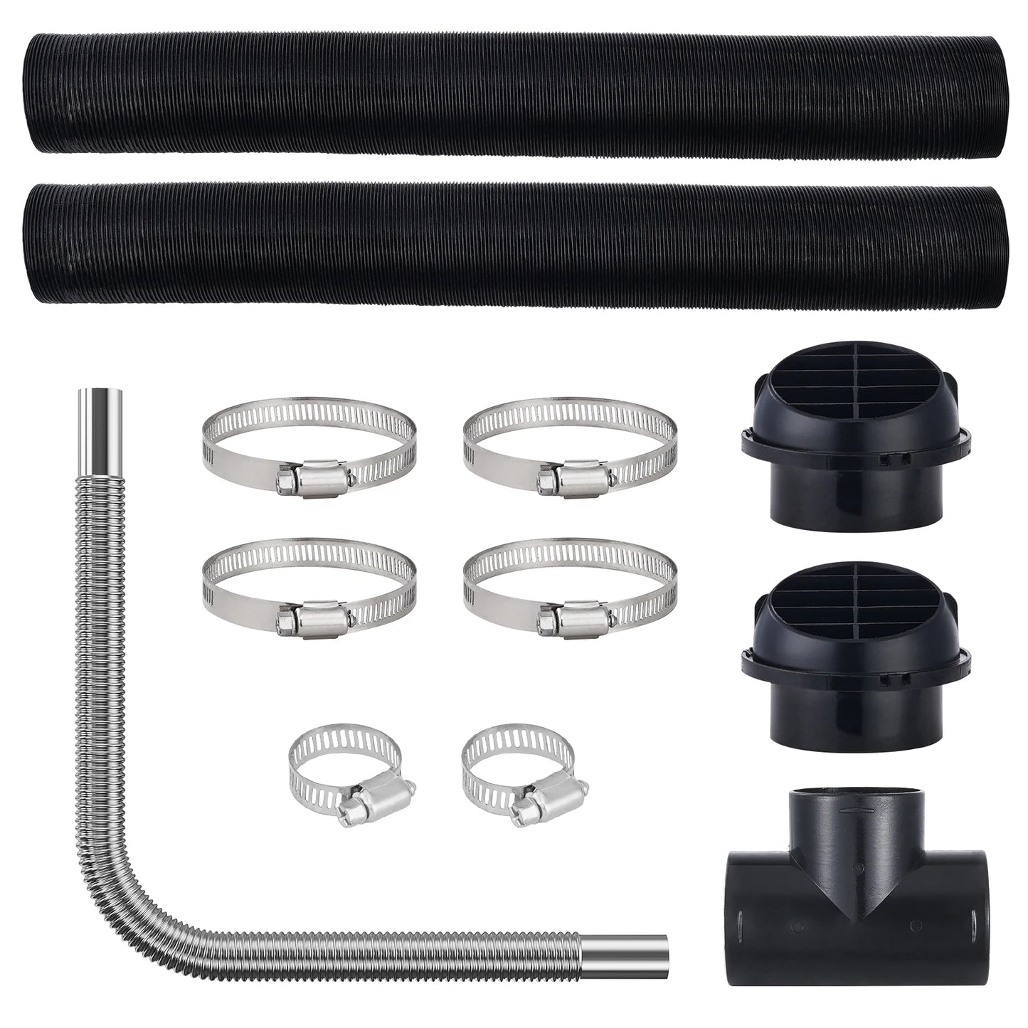SucceBuy Diesel Heater Pipe Ducting Set 3" Extendable Air Duct Hose 1" Stainless Steel Exhaust Pipe 2 Air Vents Tee Air Outlet