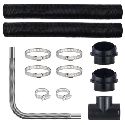 SucceBuy Diesel Heater Pipe Ducting Set 3" Extendable Air Duct Hose 1" Stainless Steel Exhaust Pipe 2 Air Vents Tee Air Outlet