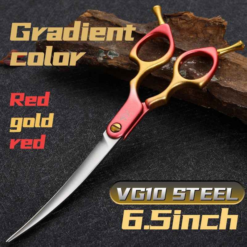 Fenice Professional JP440C&VG10 Colorful 6.0 6.5 Inch Curved Grooming Scissors Pet Scissor for Dogs Cats