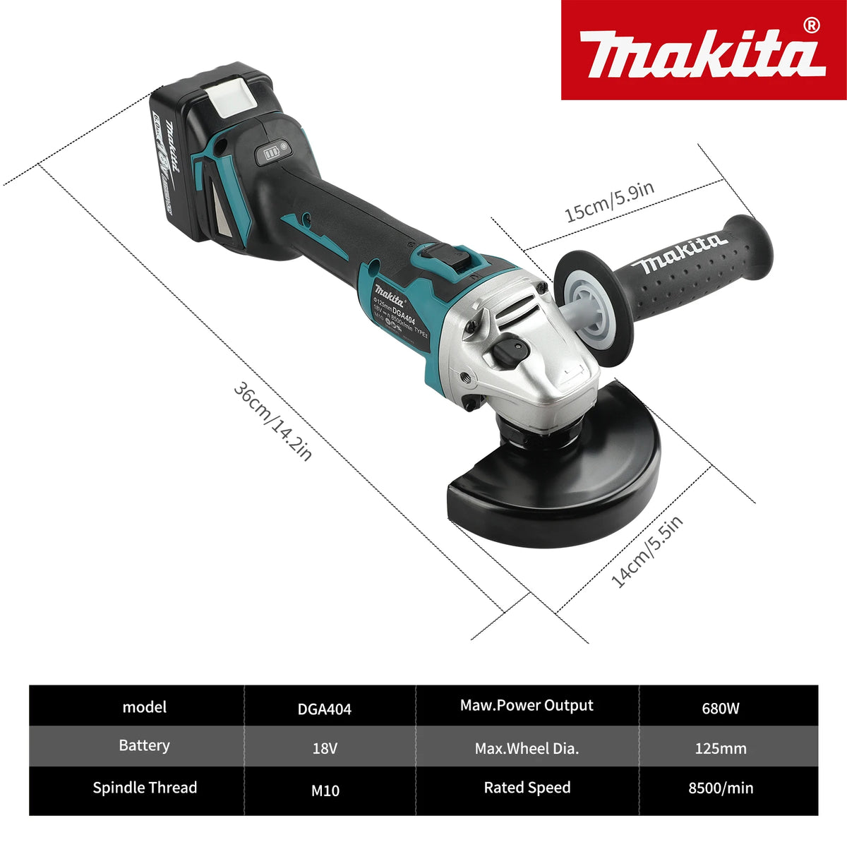 Makita DGA504 Cordless Angle Grinding Tool 125mm Wheel 8500r/min Brushless Drive for Metal Cutting Polishing Jobs