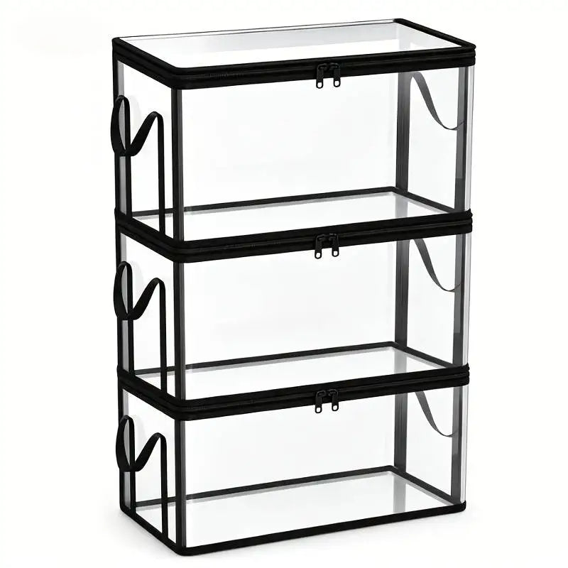 Foldable Storage Bins 3 Pack Large Clear Heavy Duty Boxes with Lids Collapsible Clothes Blanket Organizer for Closet Bedroom