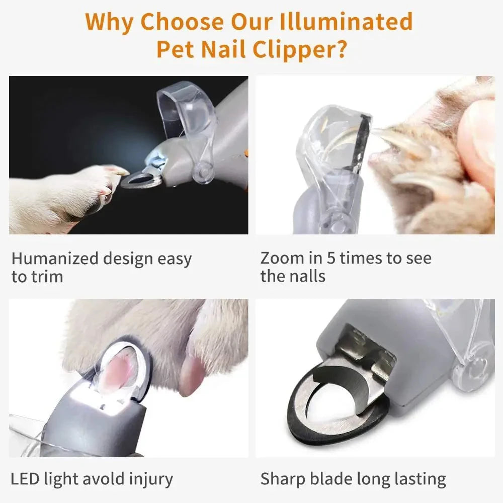 LED Light Pet Nail Clippers for Cats Dogs Nail Polishing Cleaning Grooming Supplies