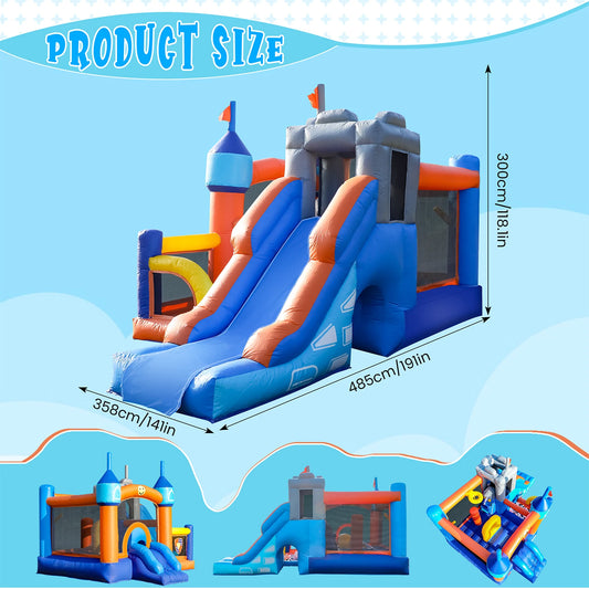 100% PVC Kids Bouncy Castle House  Inflatable Bounce House With 2 Slides Tunnels Climbing, Basketball Hoops Ball Pit, Jum