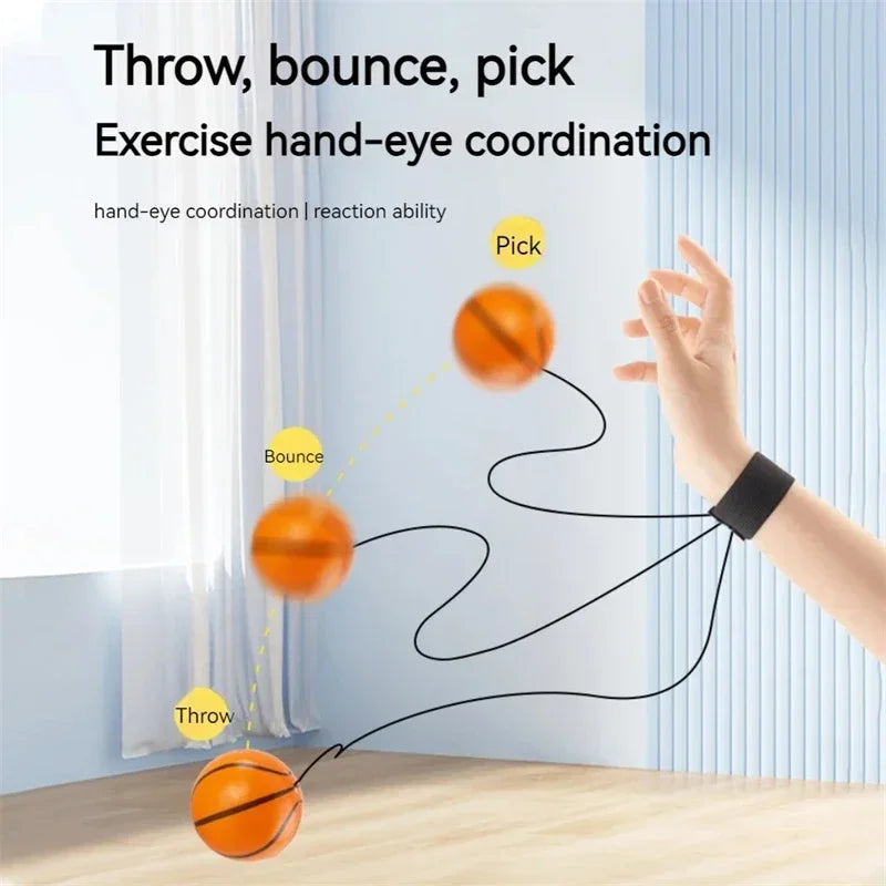 Wrist Return Ball Rubber Sport Ball with Strap and String Rebound Bouncy Balls Toy for Teens Adults Wrist Exercise or Play