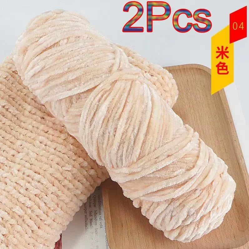 2Pcs Chenille Yarn hand Knitting 100% Polyester Velvet Yarn Crocheting Amigurumi bag line knit sweater blanket hat scarf threads
