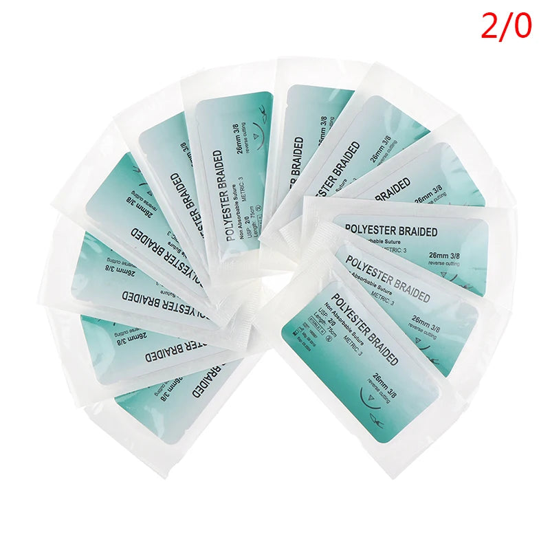 12Pcs 2/0 3/0 4/0 5/0 Medical Needle Suture Nylon Monofilament Thread Suture Practice Kit Teaching Demonstrations Exercises