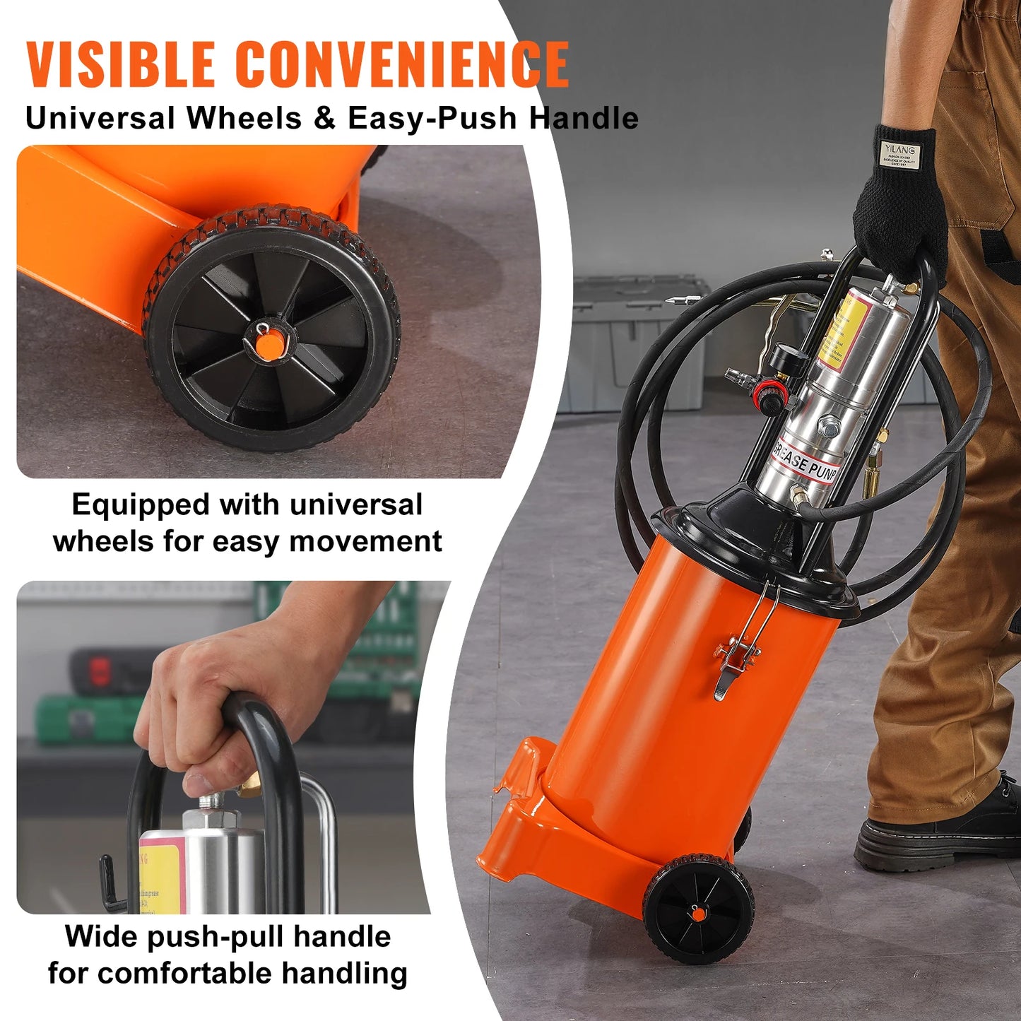 SucceBuy 3/5/10 Gallon Grease Pump Air Operated with Hose Pneumatic Grease Bucket Gun and Wheels to Cars 50:1 Pressure Ratio