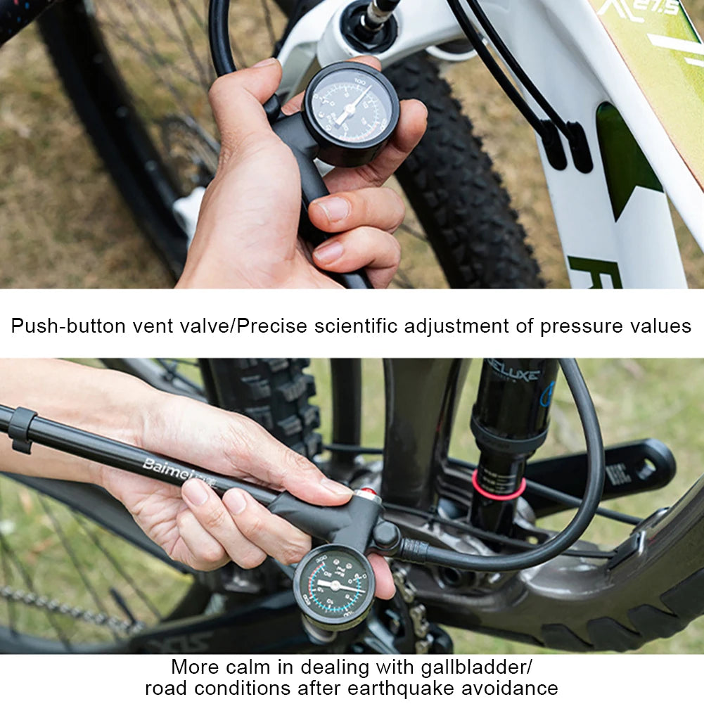 300PSI Bicycle Air Pump with Gauge Bike Air Shock Absorber High Pressure Portable Cycling Inflator for Fork & Rear Suspension