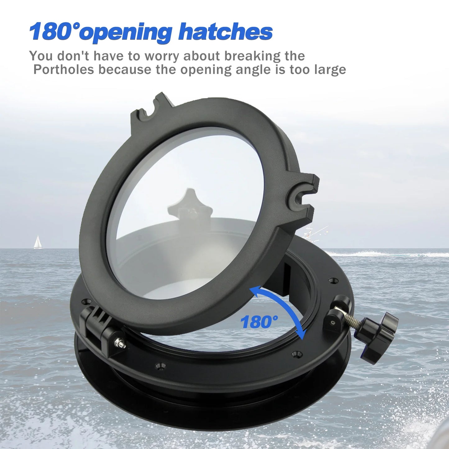 8" Round Marine Boat Hatch Portlight Window – Black ABS Frame with Tempered Glass for Yacht RV Cabin Ventilation